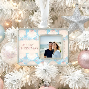 Coastal Christmas Seashell Starfish Photo  Silver Plated Framed Ornament