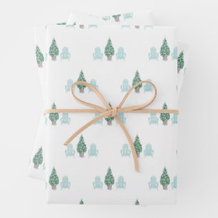 Coastal Christmas Seashell Tree Adirondack Chairs Wrapping Paper Sheet