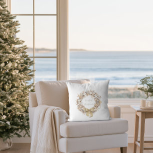 Coastal Christmas Seashell Wreath Holiday Cushion