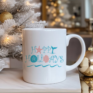 Coastal Christmas Seashells Typography Coffee Mug