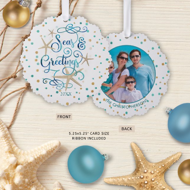 Coastal Christmas SEAsons Greetings Photo Tree Decoration Card (Creator Uploaded)