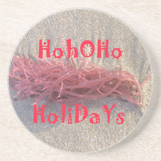 Coastal Christmas: Seaweed on Ash Gray Sand Festiv Coaster (Front)