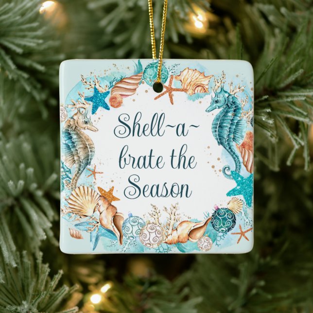 Coastal Christmas Shell-A-Brate The Season Ceramic Ornament (Tree)