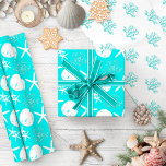 Coastal Christmas Starfish Sand Dollar Aqua  Wrapping Paper<br><div class="desc">Beautiful coastal Christmas wrapping paper features a pattern of starfish,  sand dollars,  and glitter coral in an aqua and white colour scheme.
*If you would like this design on more products or need design help,  please contact me through Zazzle Chat.</div>