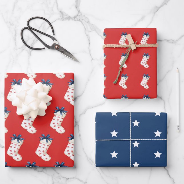 Coastal Christmas Stockings With Crabs Wrapping Paper Sheet (Front)