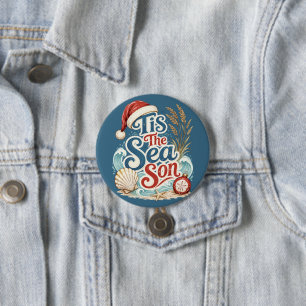 Coastal Christmas Tis Sea Son Typography 7.5 Cm Round Badge