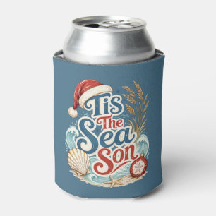 Coastal Christmas Tis Sea Son Typography Can Cooler