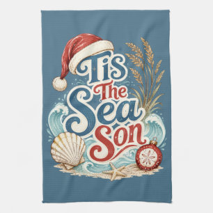 Coastal Christmas Tis Sea Son Typography Tea Towel