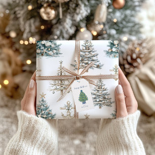 Coastal Christmas Tree + Anchor Wrapping Paper