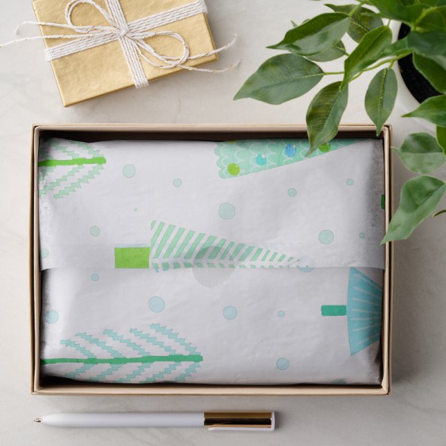 Coastal Christmas Trees Turquoise Blue Pattern Tissue Paper (Gift)