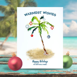 Coastal Christmas   Warm Wishes Tropical Palm Tree Holiday Card