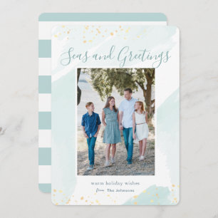 Coastal Christmas Watercolor Holiday Photo Card