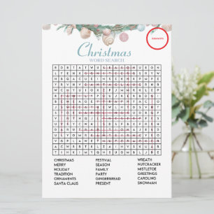 Coastal Christmas Word Search Answer Game card