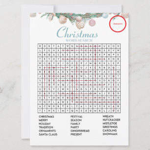 Coastal Christmas Word Search  Answer Game card