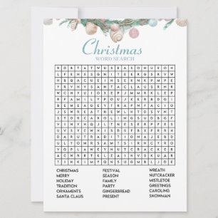 Coastal Christmas Word Search Holiday Game card