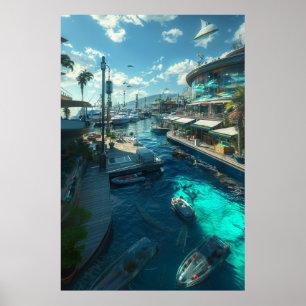 Coastal City Modern Cinema Scene Poster