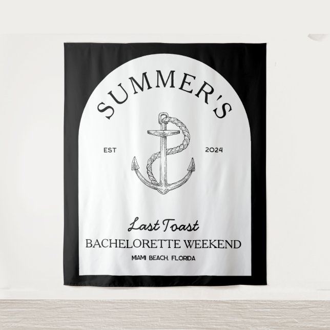 Coastal Classic Modern Elegant Black Bachelorette Tapestry (Front)