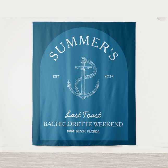 Coastal Classic Modern Navy Bachelorette Banner Tapestry (Front)