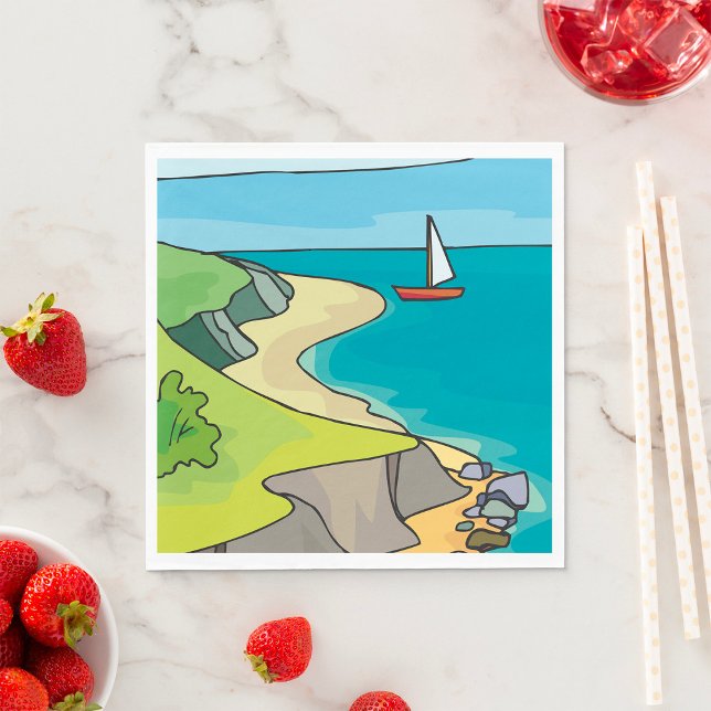 Coastal Cliff Beach Sailboat Napkin (Creator Uploaded)