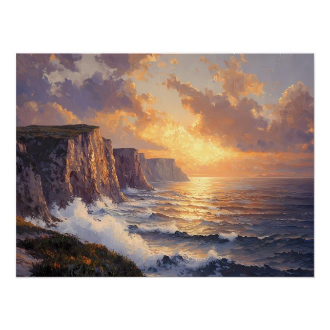 Coastal Cliffs at Sunset Poster (Front)