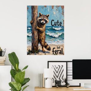 Coastal Climber: Raccoon by the Sea Poster