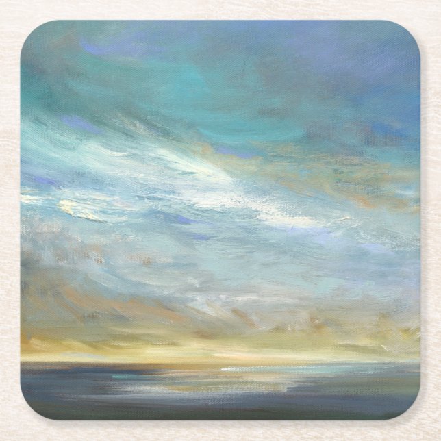 Coastal Clouds Square Paper Coaster (Front)