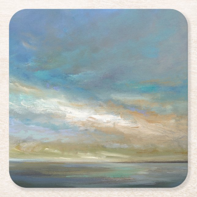 Coastal Clouds with Ocean Square Paper Coaster (Front)