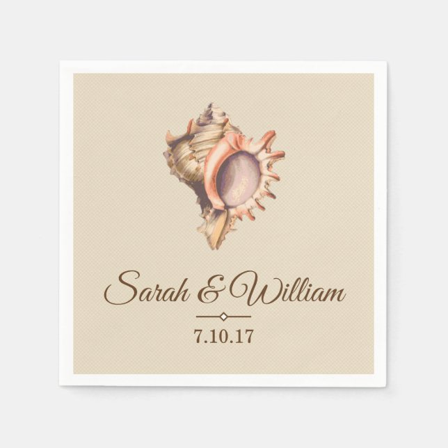 Coastal Conch Seashell | Personalised Napkin (Front)