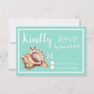 Coastal Conch Seashell & Sea Glass Green RSVP Card