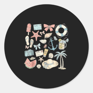 Coastal Coquette Bow Summer Beach Vibes Vacation Classic Round Sticker