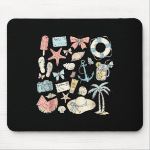 Coastal Coquette Bow Summer Beach Vibes Vacation Mouse Pad