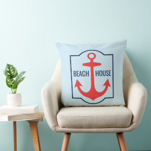 Coastal Coral Anchor Beach House Location Cushion