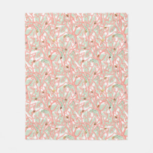 Coastal Coral and Seashells Vintage Ocean Fleece Blanket