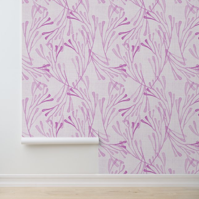 Coastal Coral and Seaweed in Soft Blush Pink Wallpaper (Application)