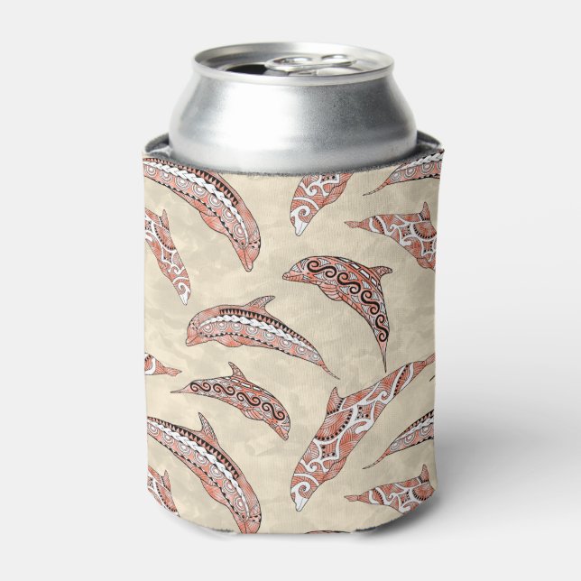 Coastal Coral Hawaiian Tribal Dolphins Can Cooler (Can Front)