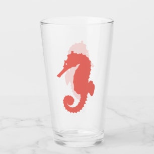 Coastal Coral Pink Seahorse Silhouette Glass