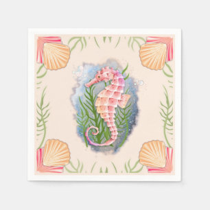 Coastal Coral Seahorse Paper Napkins