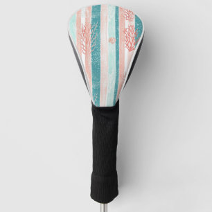 Coastal Coral Stripe Beach Pattern Golf Head Cover