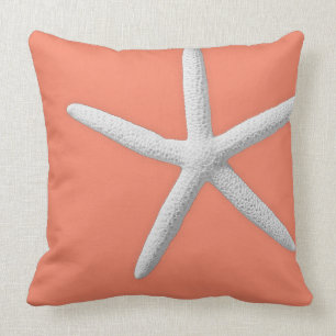 Coastal Coral Tropical White Starfish Beach Cushion