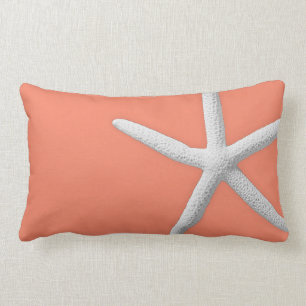 Coastal Coral Tropical White Starfish Beach Lumbar Cushion