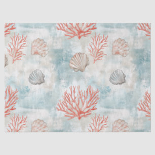 Coastal Cottage Aqua Seashell Pattern Tissue Paper