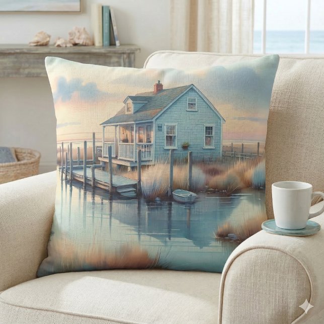 Coastal Cottage at Sunrise Marsh Cushion (Coastal Cottage at Sunrise Marsh Throw Pillow On Chair)