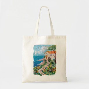 Coastal Cottage Charm Original Oil Pastel Art Tote