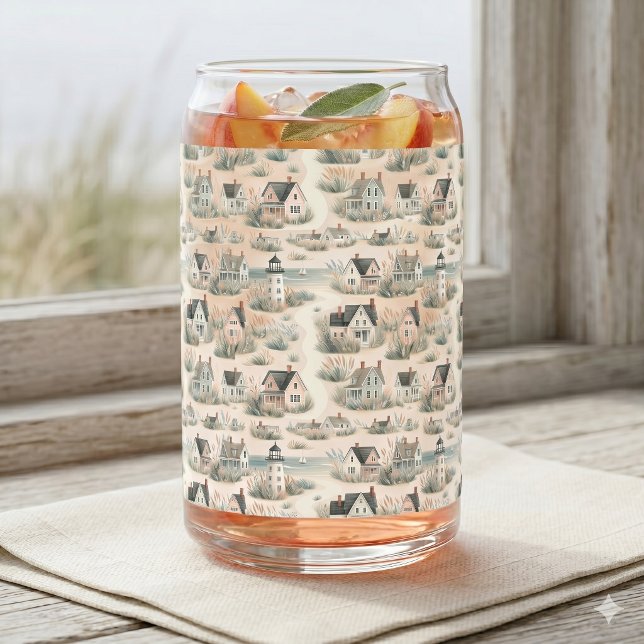 Coastal Cottage Lighthouse Pattern Can Glass (Coastal Cottage Lighthouse Pattern Can Glass)