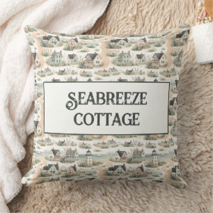 Coastal Cottage Lighthouse Pattern Cushion