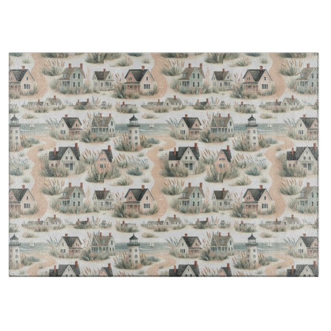 Coastal Cottage Lighthouse Pattern Cutting Board (Front)