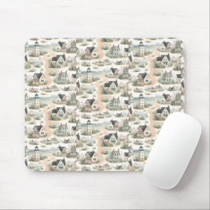 Coastal Cottage Lighthouse Pattern Mouse Pad