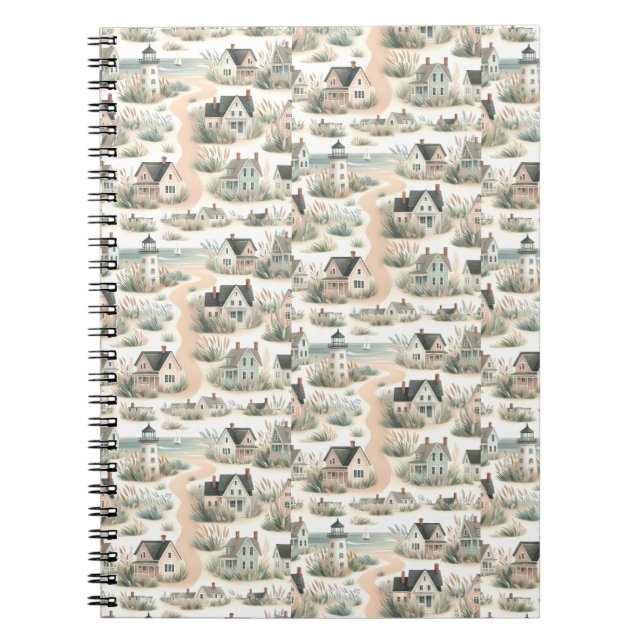 Coastal Cottage Lighthouse Pattern Notebook (Front)