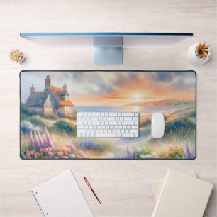 Coastal Cottage Sunset Dunes Watercolor Desk Mat