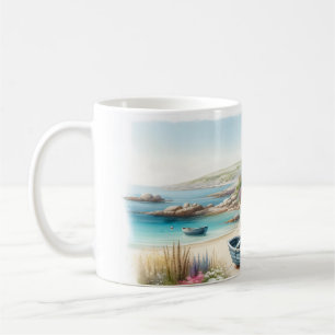 Coastal Cottage Watercolor Seaside Scene Coffee Mug